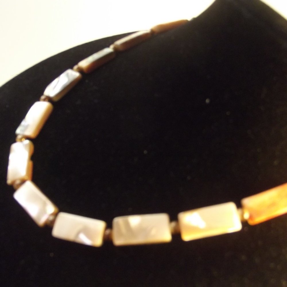 Vintage Abalone & Shell Rectangular Beaded Choker… - image 2